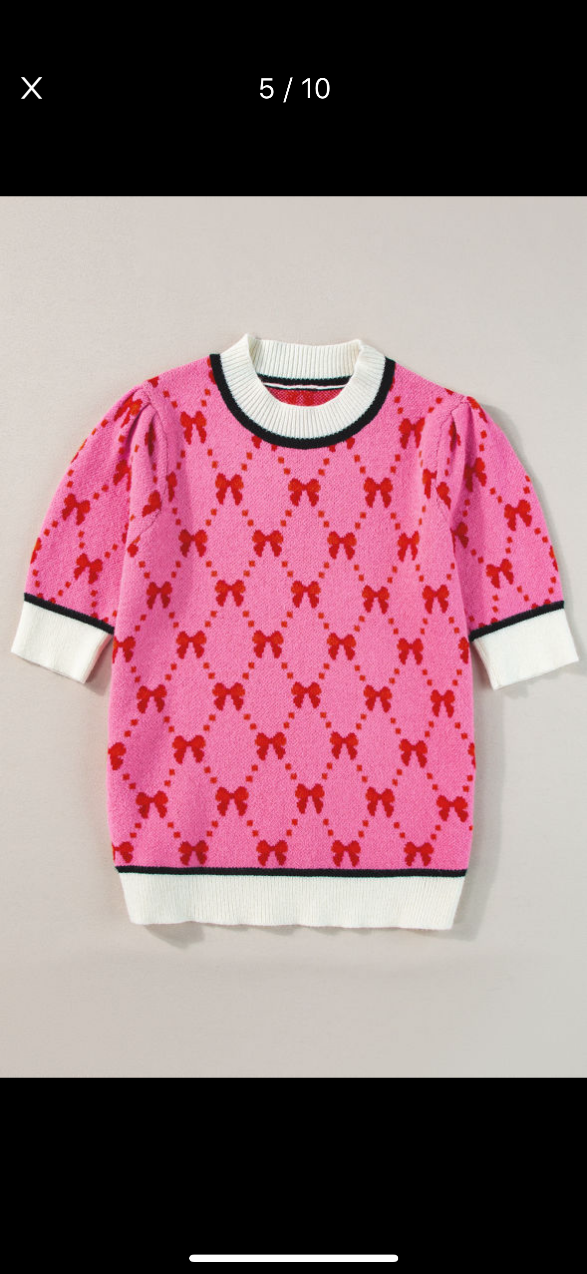 Red,pink bow print knitted top