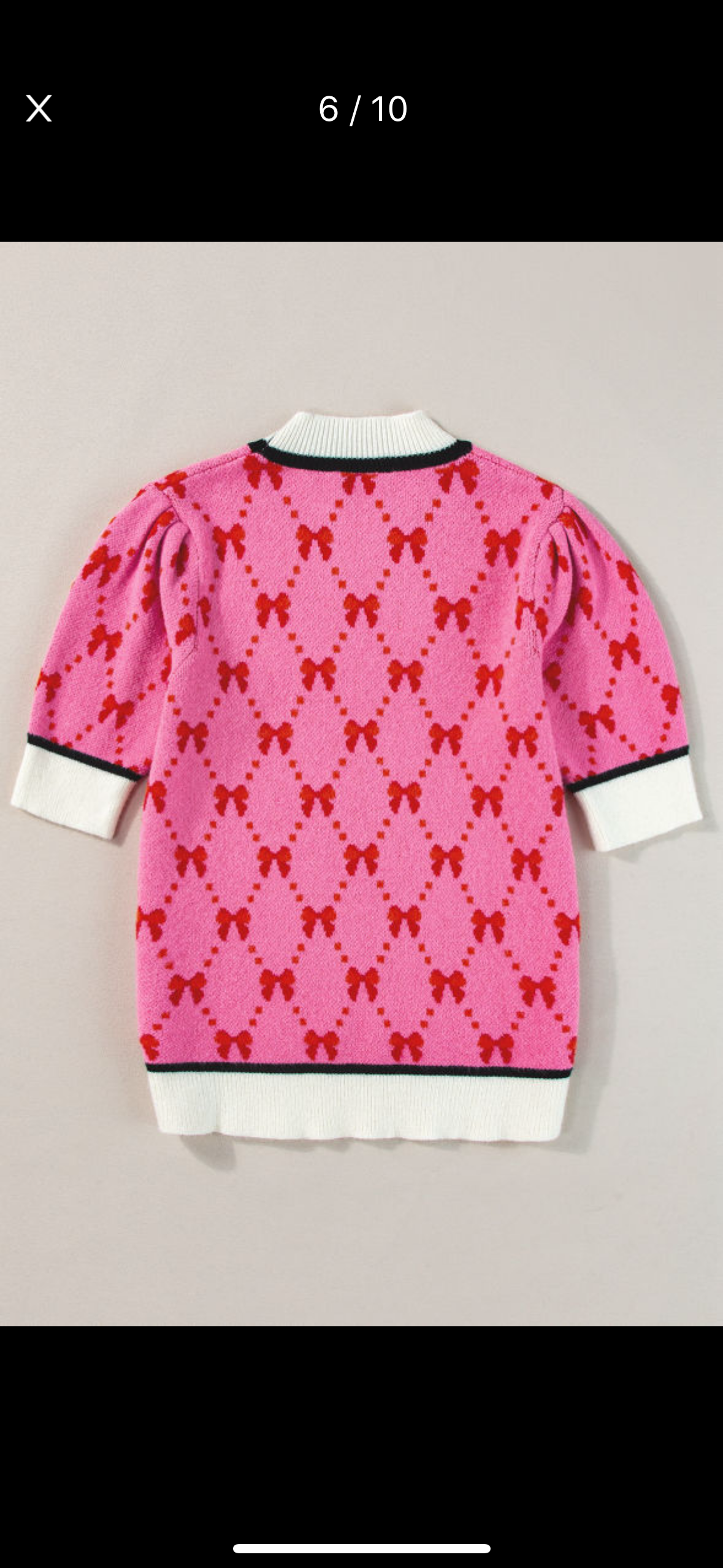 Red,pink bow print knitted top