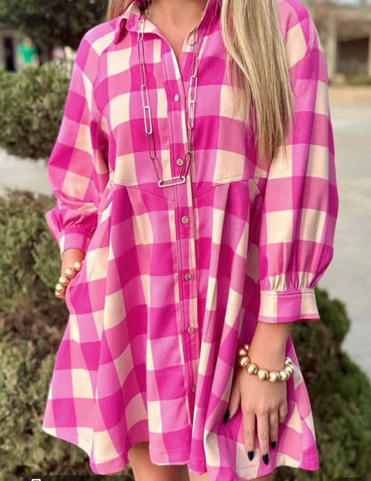 Rose pink shirt flared dress